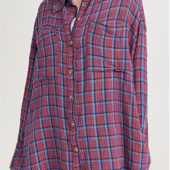 Free people Cardiff plaid oversized button down shirt NWT - Picture 6 of 7